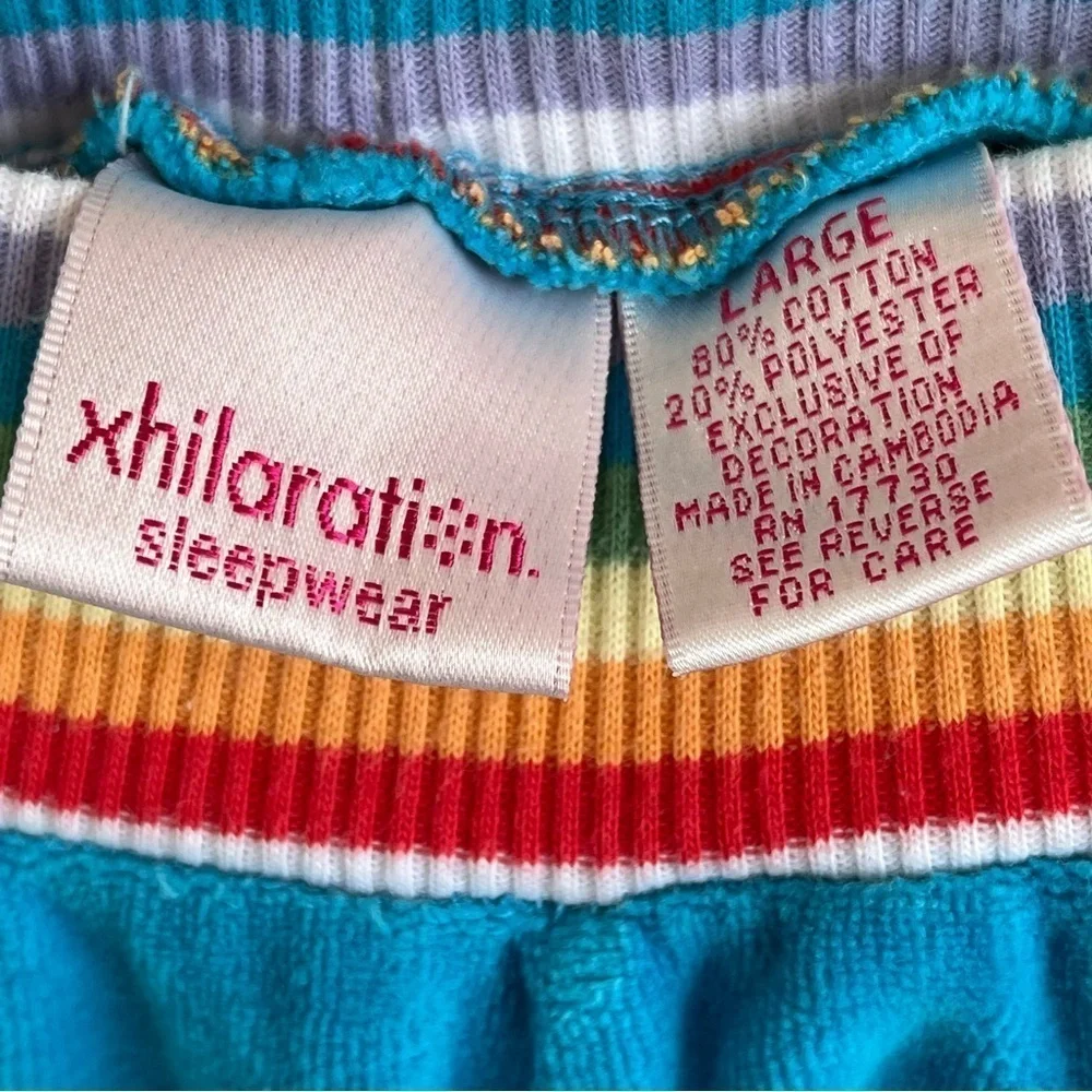 Vintage Xhilaration Velour Rainbow Elastic Blue Cropped Cargo Pajama Bottoms L